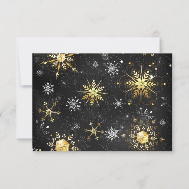 Cartão RSVP Xmas Golden Snowflakes on Black Background (Frente)