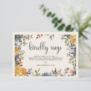 Cartão RSVP Yellow Blue Floral Weding Kindly Responder