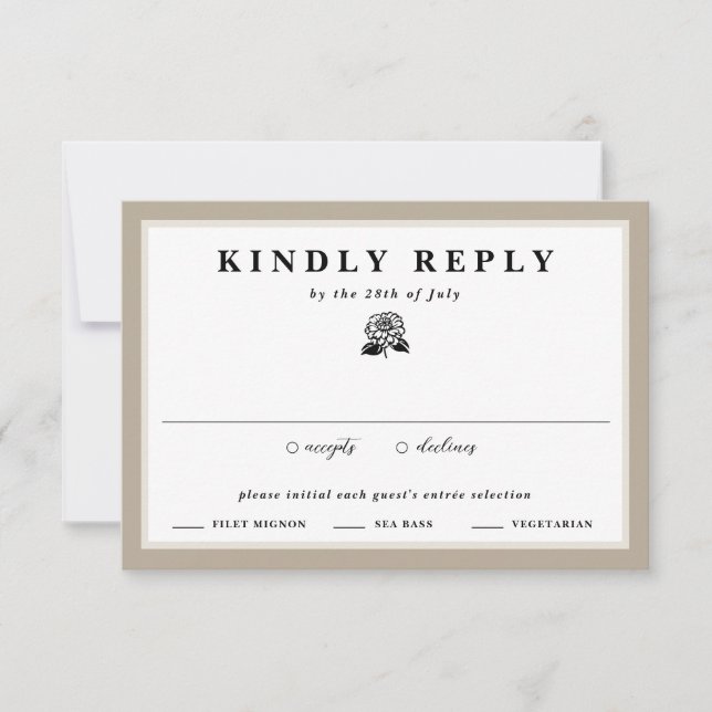 Cartão RSVP Zinnia Branca Flor Taupe & Ivory Floral Casamento (Frente)