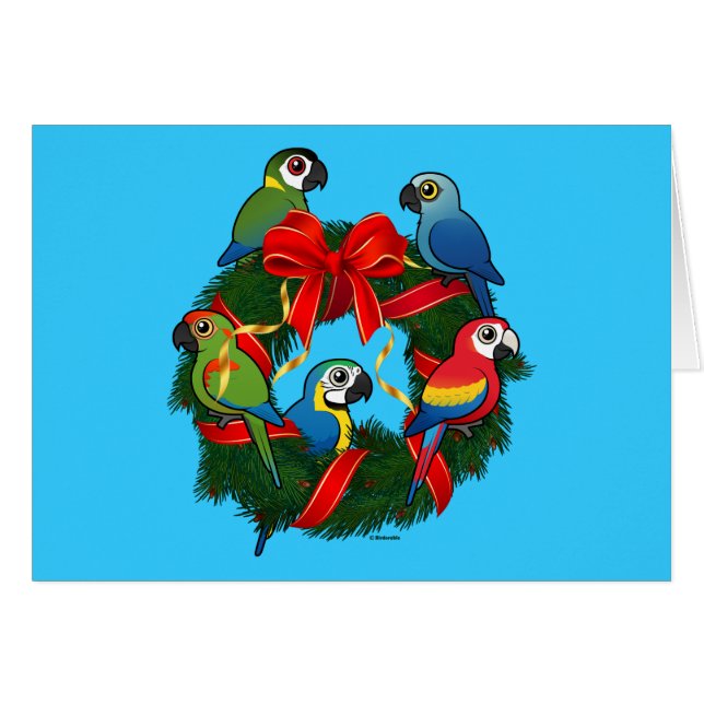 Cartão Rua de Natal Birdorable Macaws (Frente Horizontal)