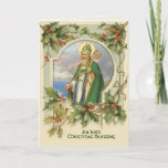 Cartão Rua de Natal irlandês Patrick Bênção<br><div class="desc">Linda imagem tradicional de vintage da Rua. Patrick se enquadrou com a Holly de Natal e Berries. Dentro é uma bela bênção de Natal irlandês. Todo texto e fontes podem ser modificados.</div>