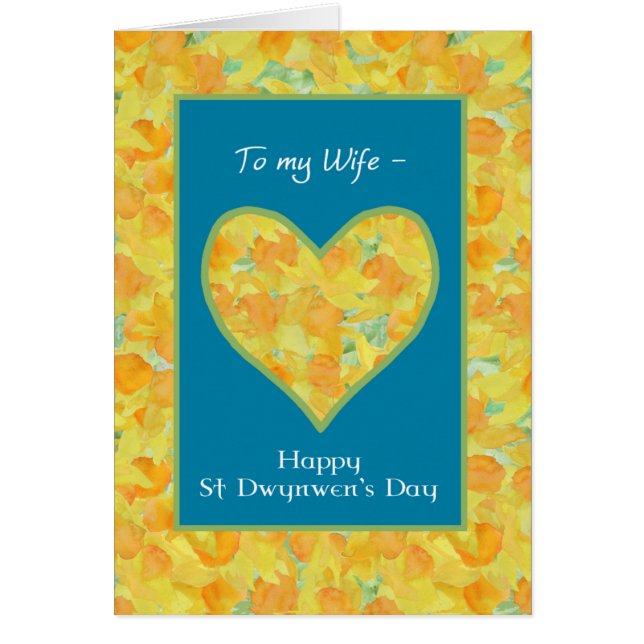Cartão Rua Dwynwen's Day Daffodils Heart, for Wife (Frente)