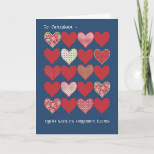 Cartão Rua Dwynwen's Day Red Hearts Card Welsh Saudação