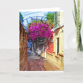 Cartão Rua Espanhola com Flores Roxas