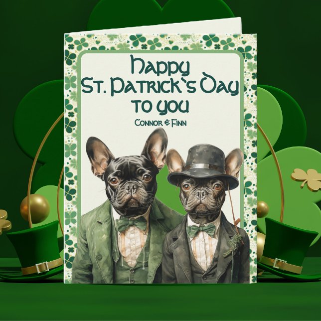 Cartão Rua: Patrick Day Irish Frenchie Dog Duo (Criador carregado)