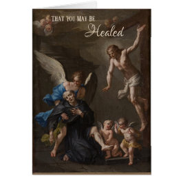 Cartão Rua. Peregrine Patron Santo do Cancer Religioso