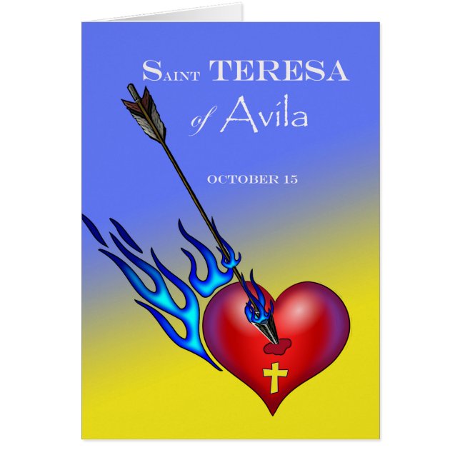 Cartão Rua: Teresa of Avila Banquete Day, Heart and Arrow (Frente)