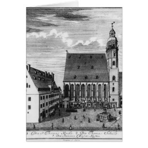 Cartão Rua. Thomas Church e School em Leipzig, 1723