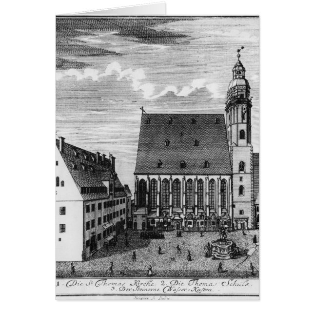 Cartão Rua. Thomas Church e School em Leipzig, 1723 (Frente)