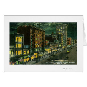 Cartão Ruas de mercado à noite, Pantagens, Teatro de Impr