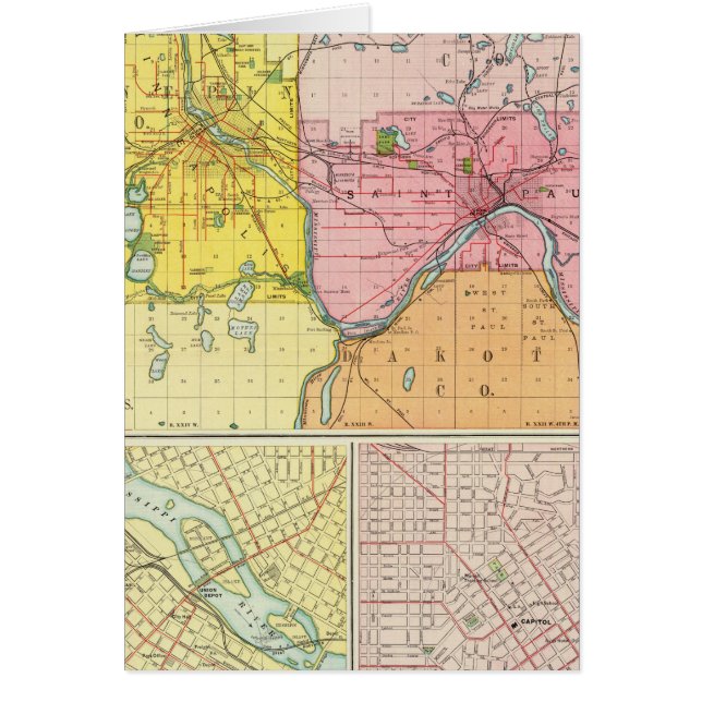 Cartão Ruas. Paul, Minneapolis, Minnesota (Frente)