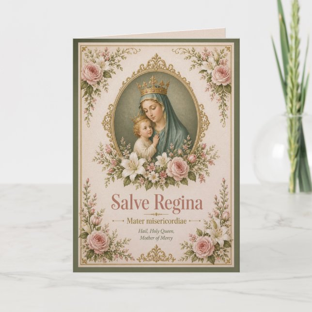 Cartão Rubor Marian Salve Regina Devocional Católico (Frente)