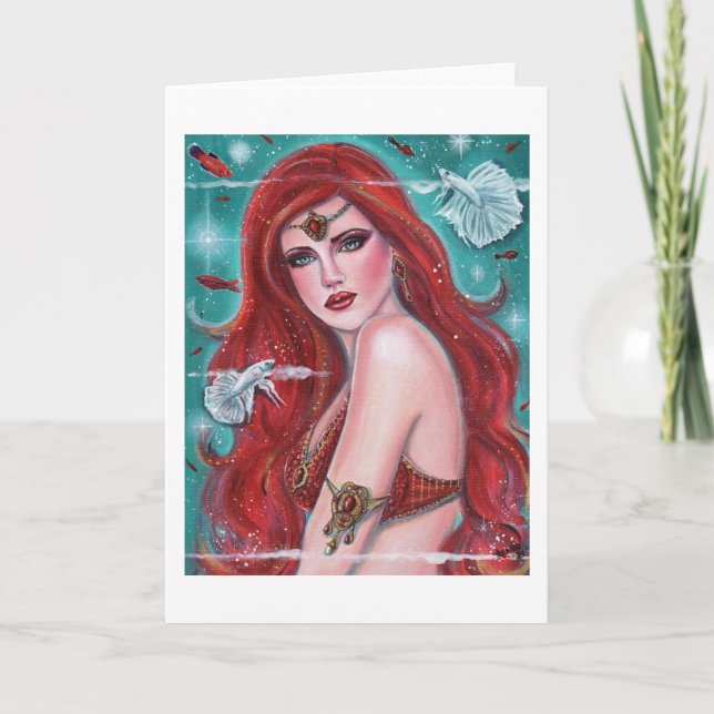 Cartão Ruby Carmina mermaid com arte de fantasia de betta (Frente)
