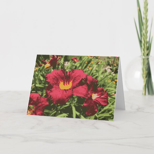 Cartão Ruby Spider Daylily Wet Flowers Lily Red Yellow (Frente)