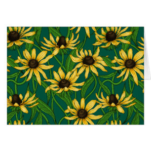 Cartão Rudbekia amarela em verde escuro