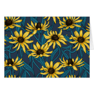 Cartão Rudbekia amarela sobre azul-marinho