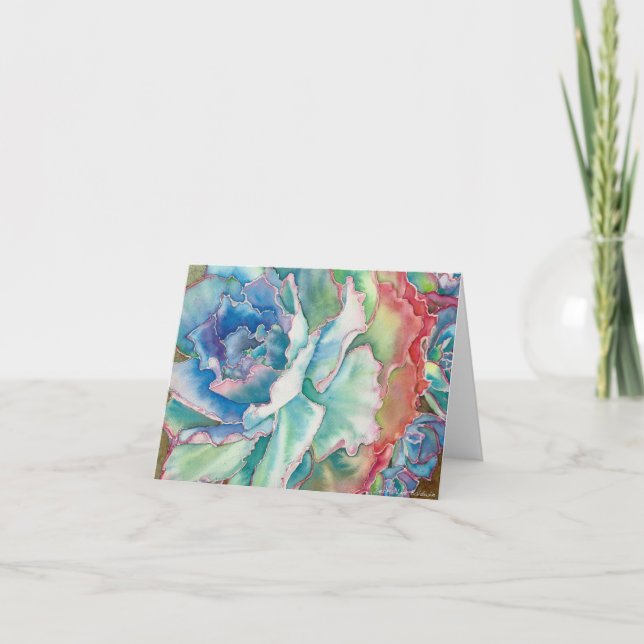 Cartão Ruffled Echeveria Watercolor by DLB Card (Frente)