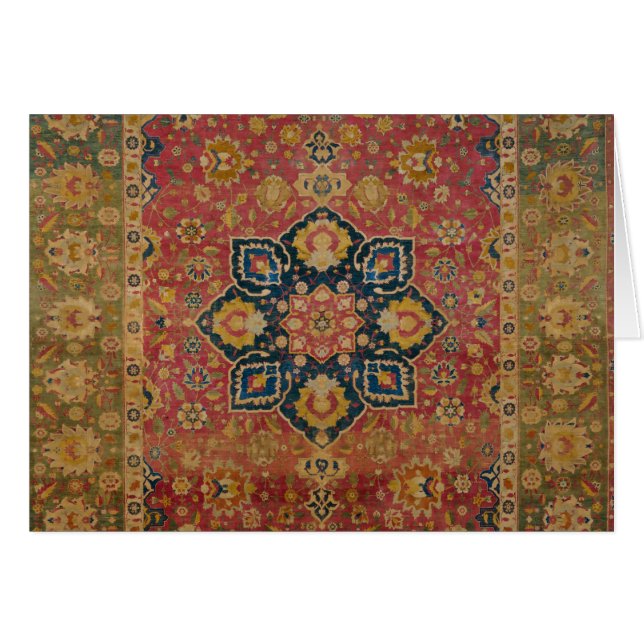 Cartão Rug Pérsico asiático Dourado Caxemira Vermelho (Frente Horizontal)