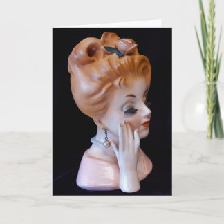 Cartão Ruiva Cabeça Vase Rosa Rosa Rosa Rosa em Cabelo Bo