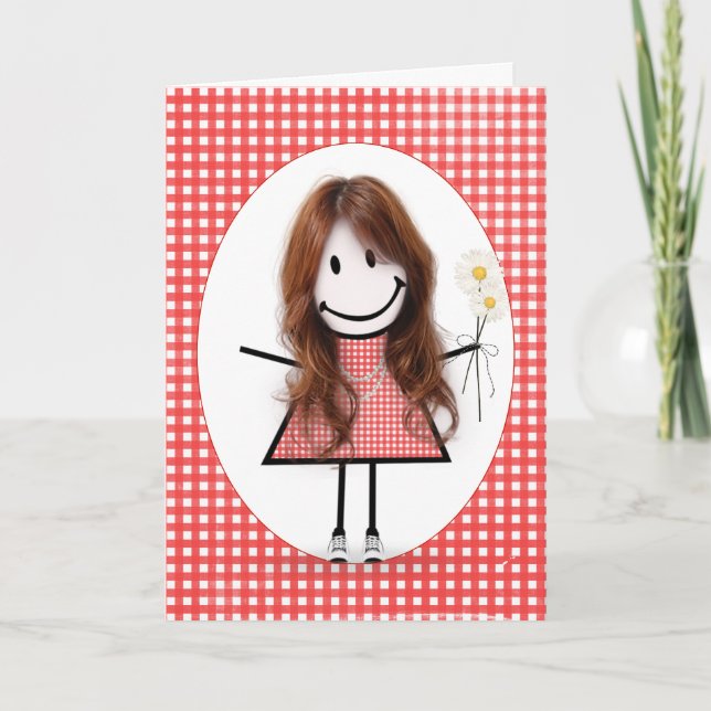 Cartão Ruiva Ruiva, Garota-Figura Em Gingham (Frente)