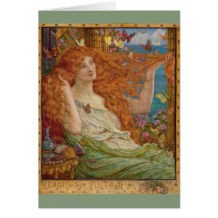 Cartão Ruiva Vintage e Borboletas,