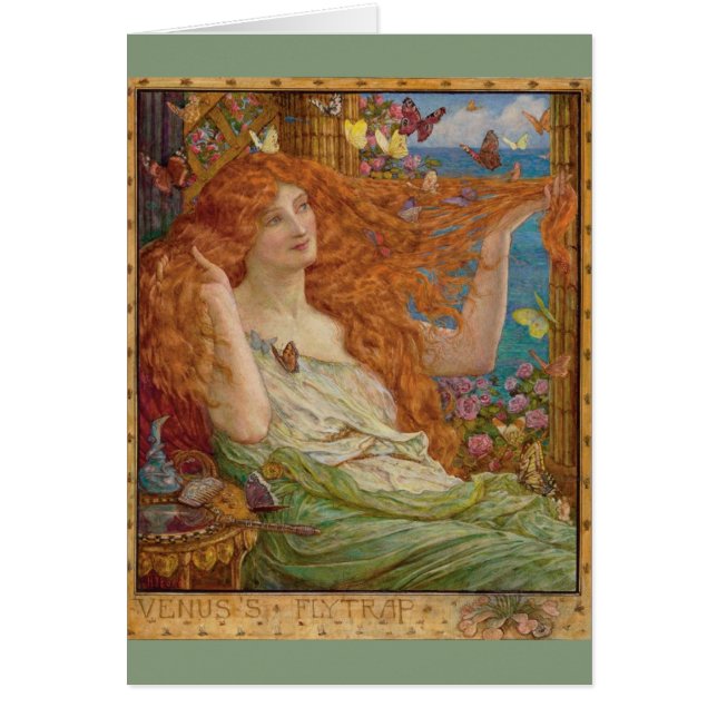 Cartão Ruiva Vintage e Borboletas, (Frente)