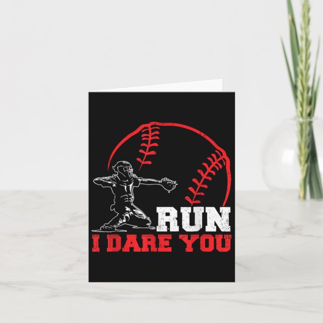 Cartão Run I Dare You Funny Baseball Catcher Baseball Pla (Frente)