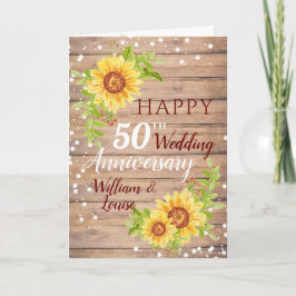 Cartão Rustic 50th Wedding Anniversário Sunflower