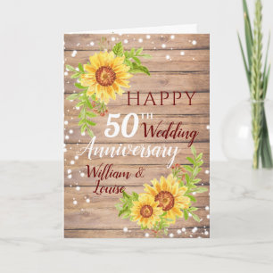Cartão Rustic 50th Wedding Anniversário Sunflower