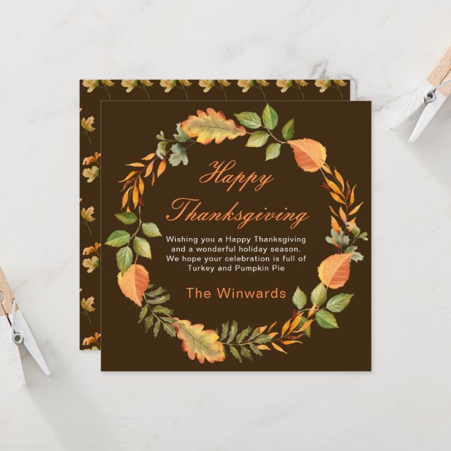 Cartão Rustic Autumn Fall Leaves Square Thanksgiving  (Frente/Verso In Situ)