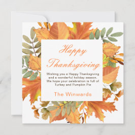 Cartão Rustic Autumn Fall Leaves Square Thanksgiving 