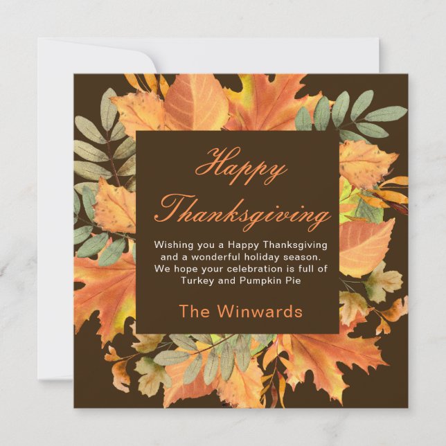 Cartão Rustic Autumn Fall Leaves Square Thanksgiving  (Frente)