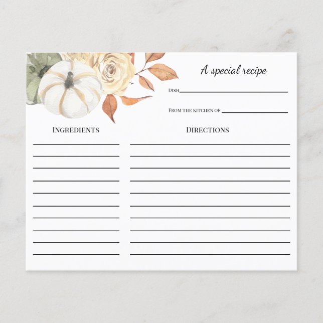 Cartão Rustic Autumn Pumpkin Chá de panela Recipie (Frente)