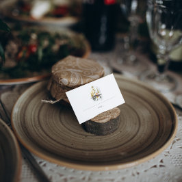 Cartão Rustic Autumn Watercolor Pines Casamento