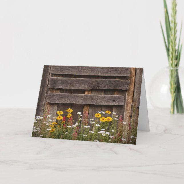 Cartão Rustic Barnwood Com Flores Selvagens (Frente)
