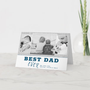 Cartão Rustic Blue Best Dad Father`s Day 3 Photo Collage