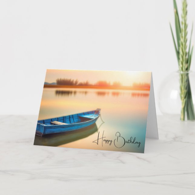 Cartão Rustic Blue Rowboat Birthday (Frente)