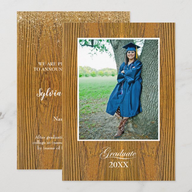 Cartão Rustic Board High School Graduation Announcement (Frente/Verso)