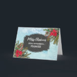 Cartão Rustic Chalkboard Fiancée Felry Natal<br><div class="desc">Feliz Natal para a noiva com o padrão rústico do quadro de chalkboard e folhagem de inverno com poinsettias.</div>