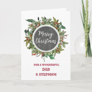 Cartão Rustic Dad and Stepmom Merry Christmas