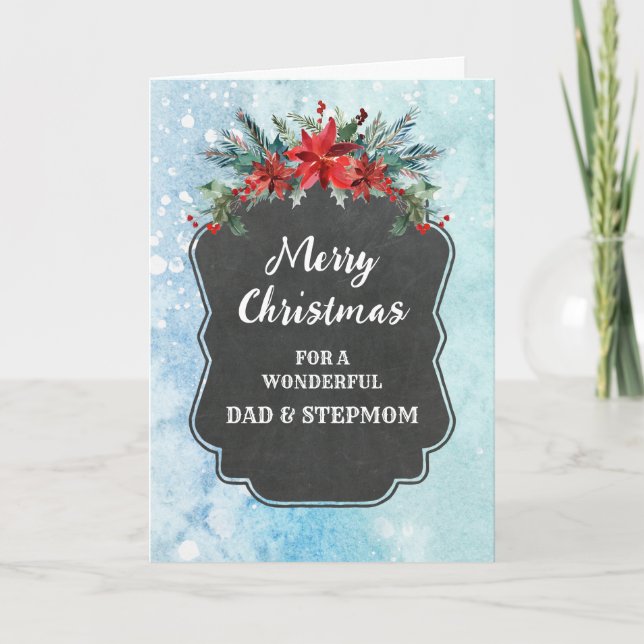 Cartão Rustic Dad and Stepmom Merry Christmas (Frente)