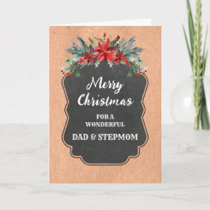 Cartão Rustic Dad and Stepmom Merry Christmas