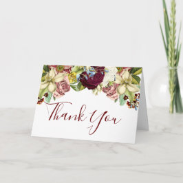 Cartão Rustic Floral Botânica Burgundy Obrigado