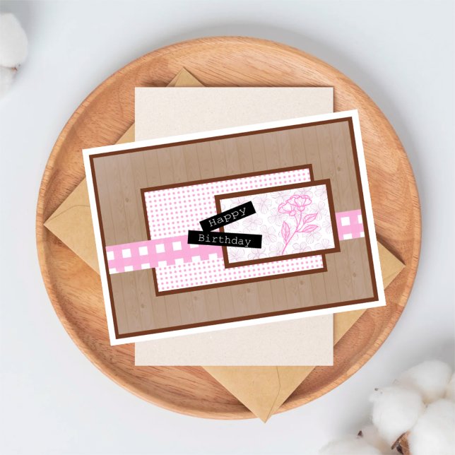 Cartão Rustic Floral Light Pink Birthday (Criador carregado)