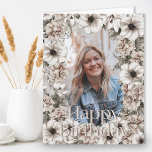 Cartão Rustic Floral Photo Birthday