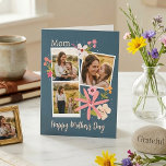 Cartão Rustic Floral Photo Collage Mother's Day<br><div class="desc">Give Mom a gift that feels as warm as a summer afternoon. This elegant Mother’s Day card features a beautiful three-photo collage, allowing you to showcase your favorite moments—from quiet hugs to playful walks in the meadow. Set against a sophisticated deep teal background, the design is accented with hand-drawn botanical...</div>