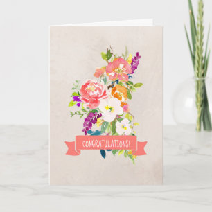 Cartão Rustic Flower Bouquet Wedding Congratulations Card