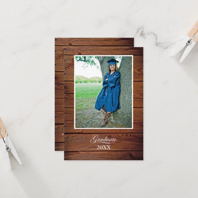 Cartão Rustic Graduation Party Invitation with photo (Frente/Verso In Situ)