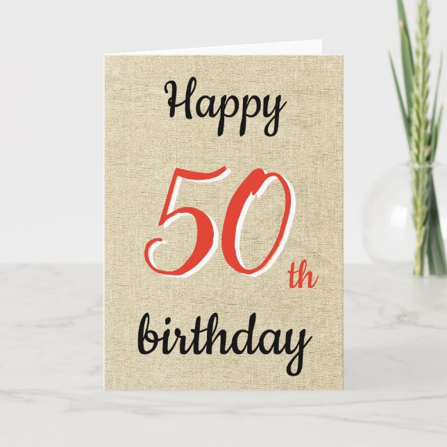 Cartão Rustic Happy Birthday - 50.º Aniversário - Script (Frente)