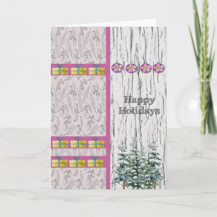 Cartão Rustic Happy Holidays Card Wood Background
